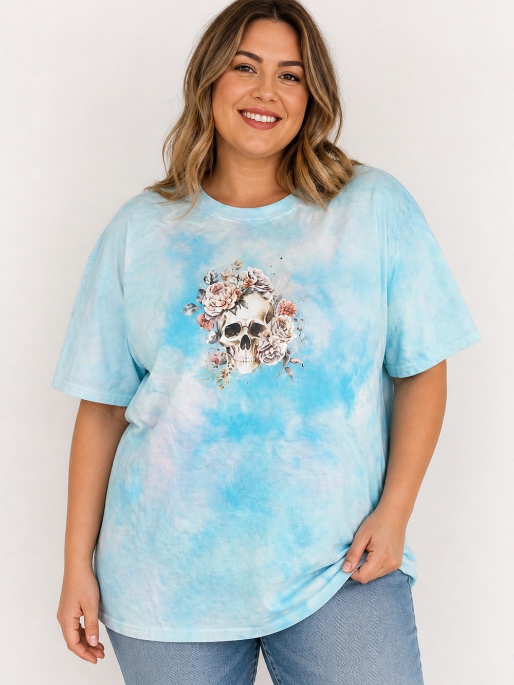 Gildan Ice Dyed Floral Skull Tshirt Large